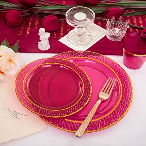350PCS Clear Plastic Plates with Gold Trim for 50 Guests, Disposable Dinnerware Set O686017