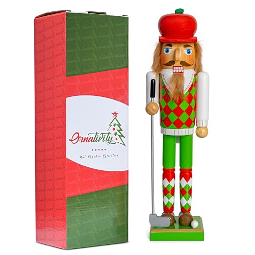 Golf Player Christmas Nutcracker Red and Green Wooden Golfer with Club and Ball 15" X331825