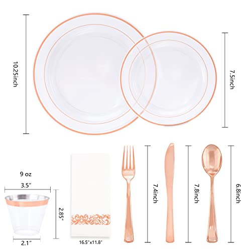 350PCS Clear Gold Plastic Dinnerware Set for 50 Guests, Disposable Plates, Cups & Silverware N692