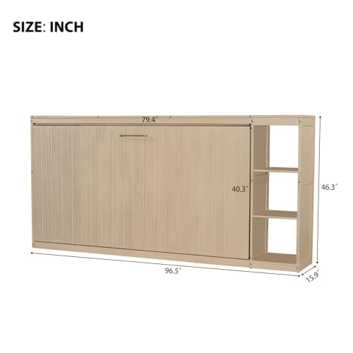 Full Size Horizontal Murphy Bed with Shelves, Foldable into Cabinet W154373