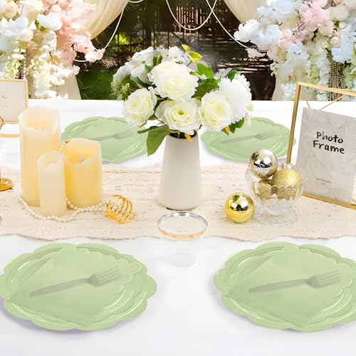 Ivory Paper Plates and Napkins Set for 50 Guests, Disposable Tableware with Utensils M509