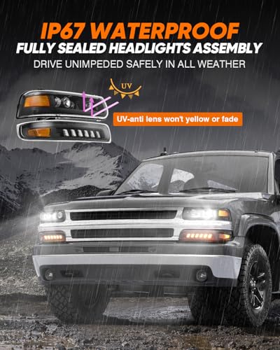 LED Headlights Assembly with Sequential Turn Signal for 1999-2006 Chevy Silverado Suburban Tahoe H92291
