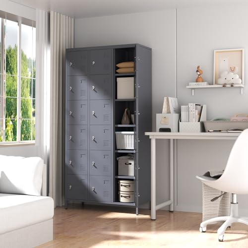 3-Door Steel Storage Locker with Shelves and Hooks I822961