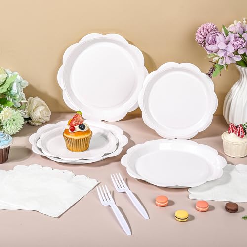 Ivory Paper Plates and Napkins Set for 50 Guests, Disposable Tableware with Utensils M509