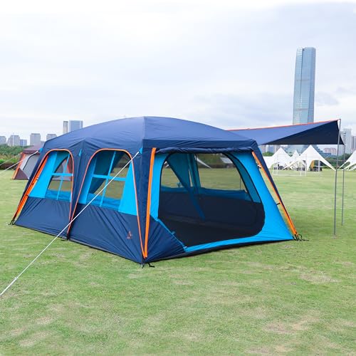 Extra Large Family Cabin Tent 2 Rooms 3 Doors 3 Windows Waterproof for Camping H460