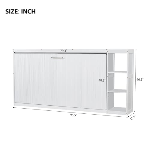 Full Size Horizontal Murphy Bed with Shelves, Foldable into Cabinet W154373