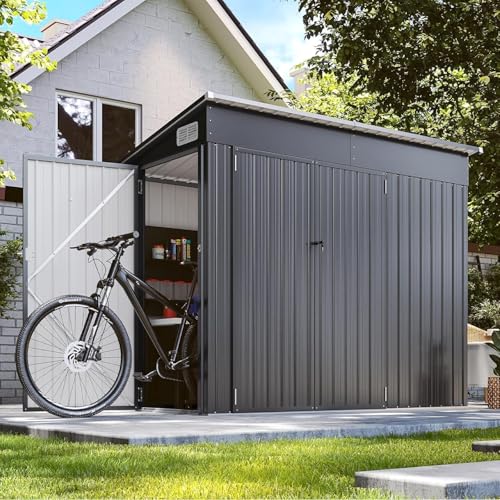Galvanized Steel Storage Shed with Triple Doors, Weatherproof Outdoor Utility Shed P600721