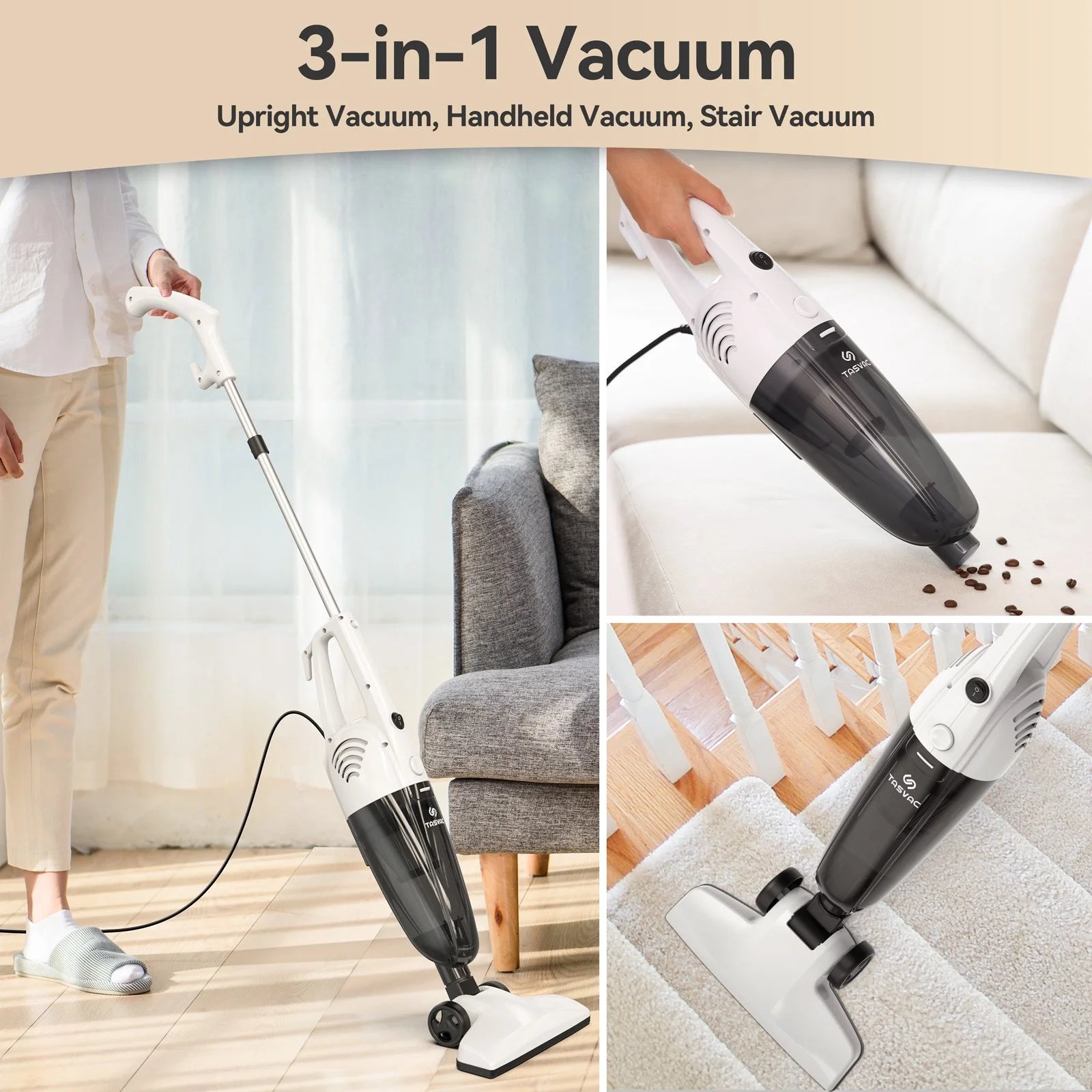 Corded Stick Vacuum Cleaner 18kPa Lightweight 3-in-1 for Hardwood Floor Pet Hair E955