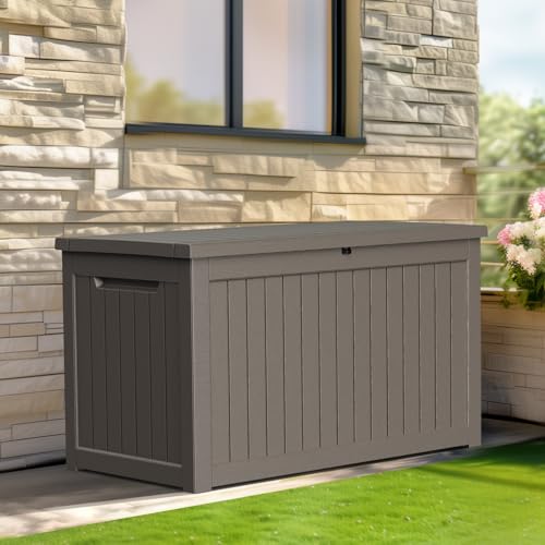 100 Gallon Resin Deck Box, Lockable Patio Outdoor Storage, Waterproof - Black F75230