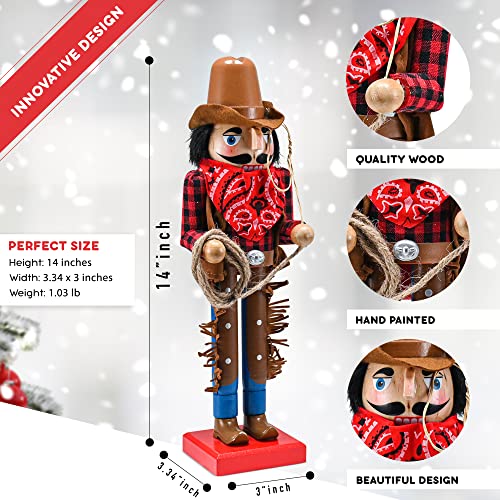 Christmas Western Cowboy Nutcracker Brown Red Wooden Decor 14 Inch X439