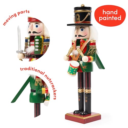 12 Inch Wooden Nutcracker Christmas Decor King & Soldier, Green, 2 Pack E8776