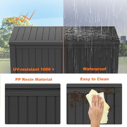 100 Gallon Resin Deck Box, Lockable Patio Outdoor Storage, Waterproof - Black F75230