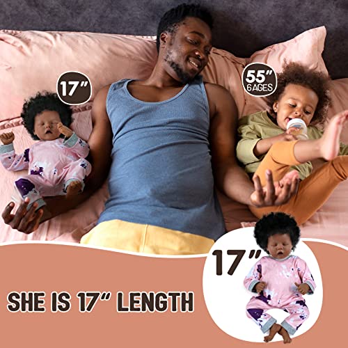 Lifelike Reborn Baby Doll Black 17-Inch with Soft Body and Curls D53590