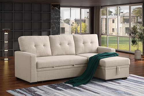 4-in-1 Convertible L Shaped Couch with Pull Out Bed and Storage Z983