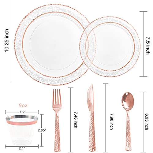 350PCS Clear Plastic Plates with Gold Trim for 50 Guests, Disposable Dinnerware Set O686017