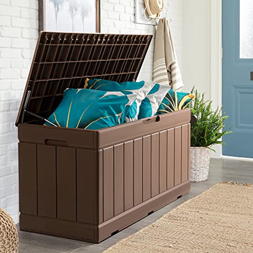 31 Gallon Resin Deck Box Waterproof Indoor Outdoor Storage for Patio Cushions and Garden Tools L90121