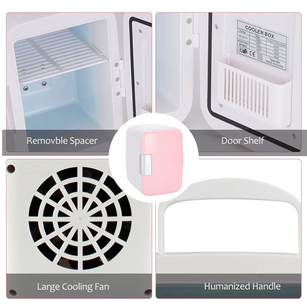 Mini Car Fridge 4L Portable Cooler & Warmer for Travel, Pink X986
