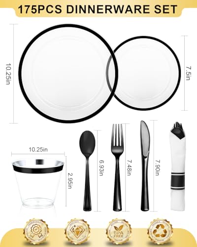 Disposable Plates Set for 50 Guests, Plastic Dinnerware with Cups and Napkins J193