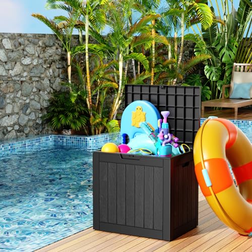 100 Gallon Resin Deck Box, Lockable Patio Outdoor Storage, Waterproof - Black F75230