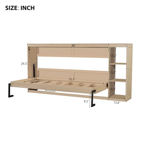 Full Size Horizontal Murphy Bed with Shelves, Foldable into Cabinet W154373