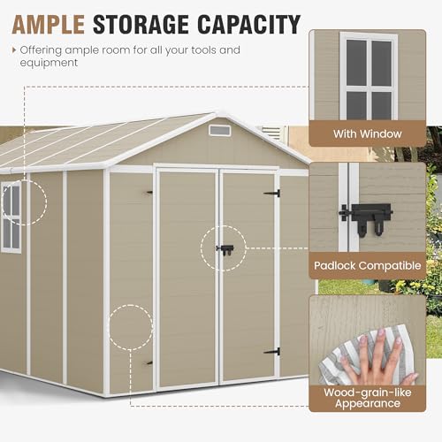 Outdoor Storage Shed 6x6 FT Resin with Floor and Lockable Door Z166