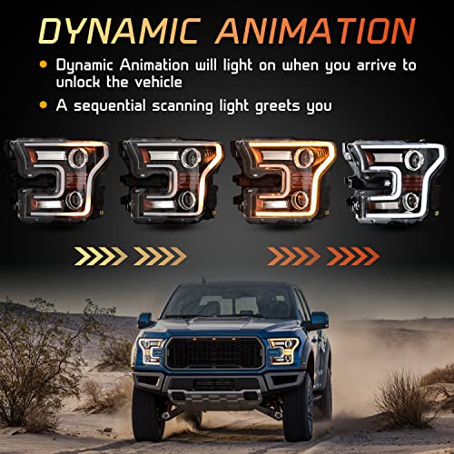 LED Headlights for F150 2015-2017, Projector Lamps with DRL and Sequential Turn Signal V902920