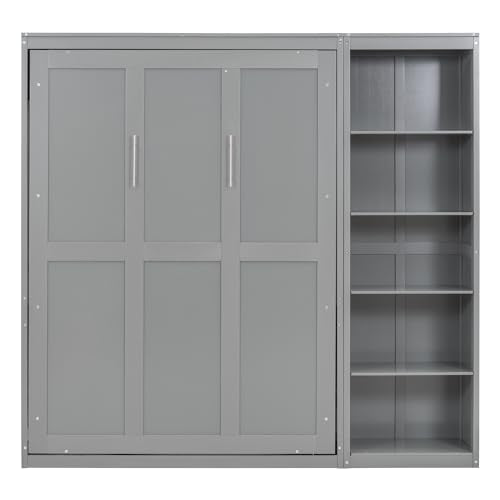 Grey Murphy Wall Bed with Storage Bookcase Shelves B3990