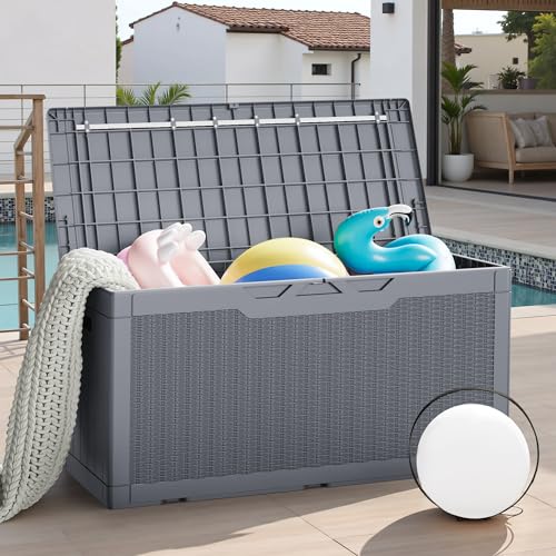 31 Gallon Resin Deck Box Waterproof Indoor Outdoor Storage for Patio Cushions and Garden Tools L90121