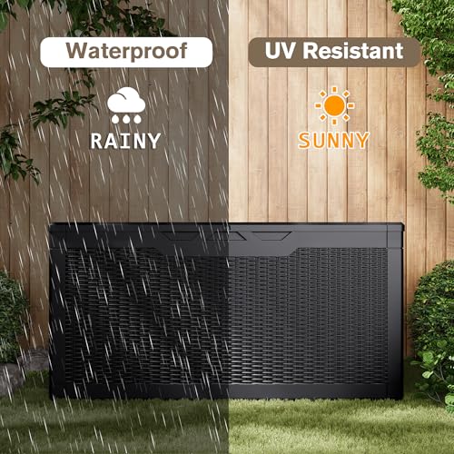 31 Gallon Resin Deck Box Waterproof Indoor Outdoor Storage for Patio Cushions and Garden Tools L90121