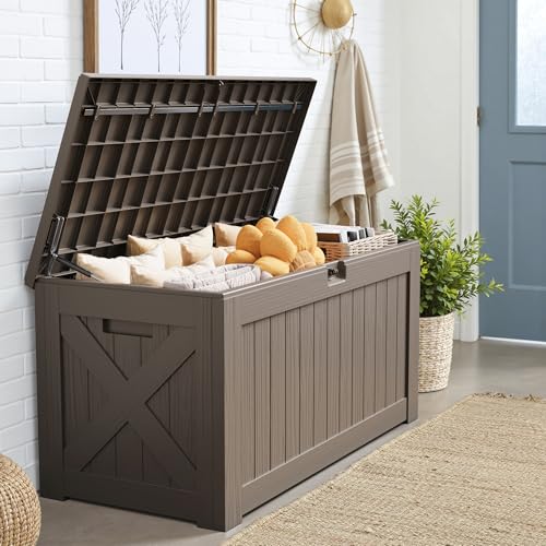 31 Gallon Resin Deck Box Waterproof Indoor Outdoor Storage for Patio Cushions and Garden Tools L90121