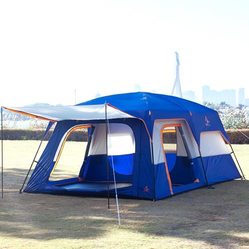 Extra Large Family Cabin Tent for Camping, 2 Rooms, 3 Doors, Waterproof E6603