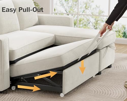 Sleeper Sofa Bed with Pull Out Bed, L Shaped Sectional Couch with Storage Chaise G9331