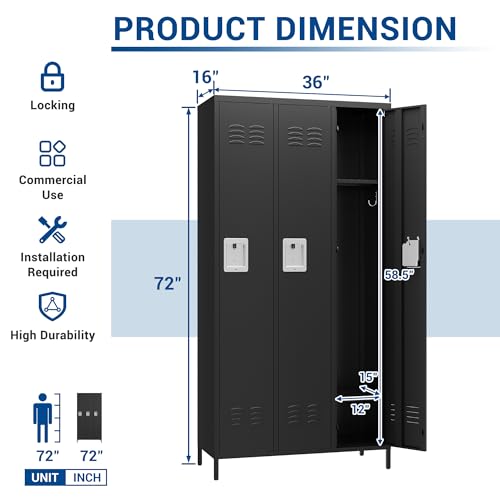 3-Door Blue Steel Storage Locker for Office, School, Gym C68898