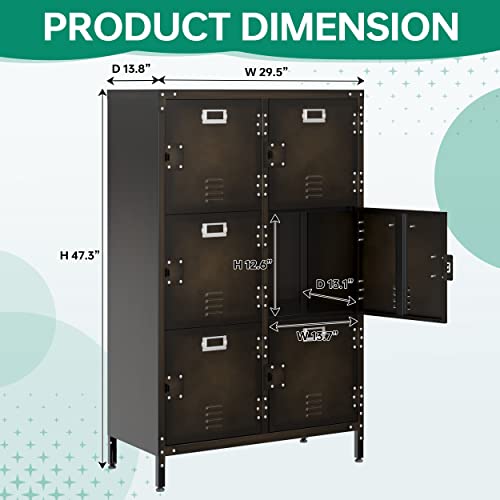 Metal Storage Locker, 47" Steel Retro Cabinet with 6 Lockable Doors C27034