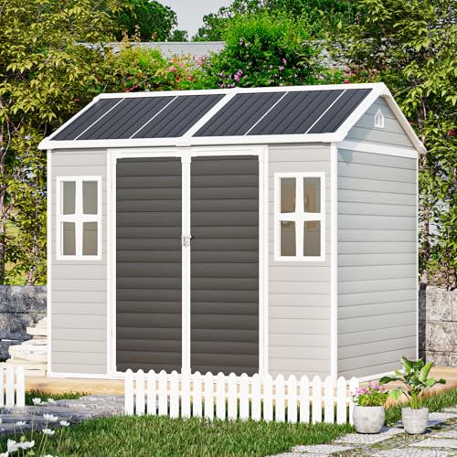 Outdoor Resin Storage Shed with Floor 8x6x7 FT Waterproof, Gray U422
