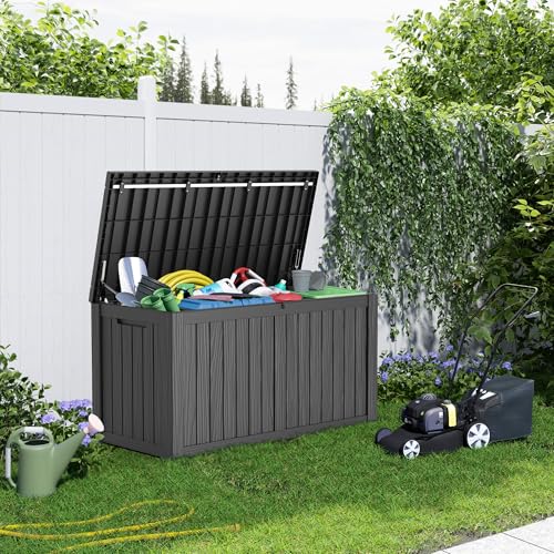 100 Gallon Resin Deck Box, Lockable Patio Outdoor Storage, Waterproof - Black F75230