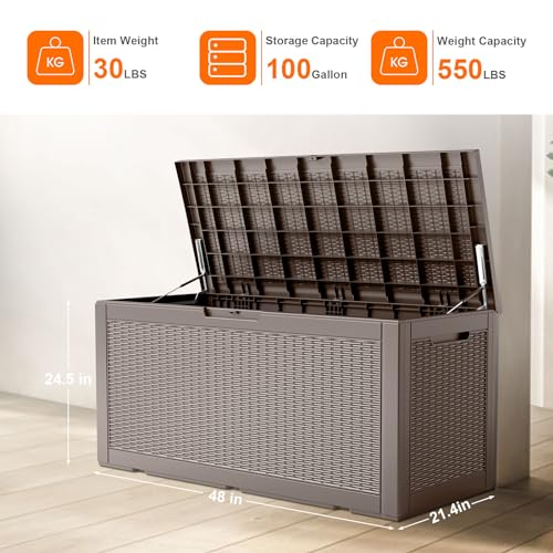 100 Gallon Resin Deck Box, Lockable Patio Outdoor Storage, Waterproof - Black F75230