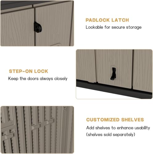 Horizontal Outdoor Storage Shed, 47 Cu.ft Resin Waterproof Cabinet for Garden Patio Backyards F5157