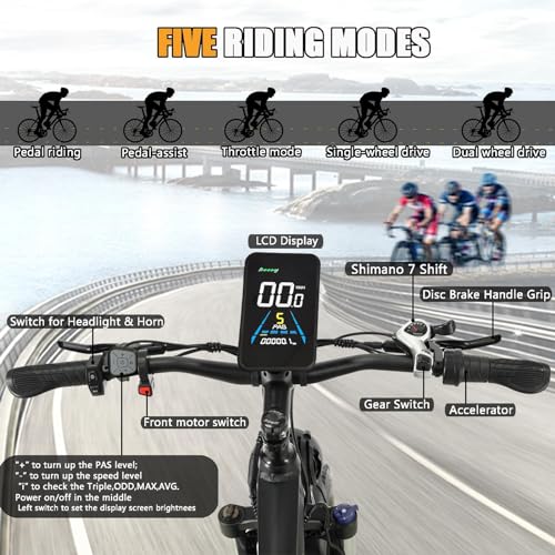 Electric Bike for Adults, 35 Mph 60 Miles, 48V 22.4Ah Fat Tire, 26'' Full Suspension N69506