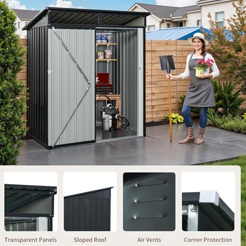 Resin Outdoor Storage Shed with Floor and Window, Lockable Small Tool Shed for Garden Patio Backyard, Light Gray V985