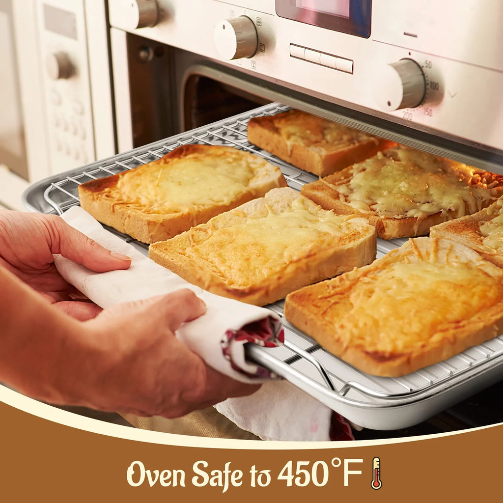 Extra Large Baking Sheet and Rack Set of 4, Stainless Steel Cookie Half Sheet Pan Rectangle B5431