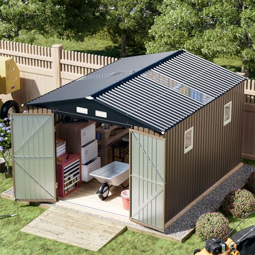 Outdoor Storage Shed 10 x 12 ft Metal Garden Utility with Lockable Doors U582216