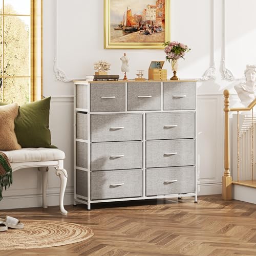 9-Drawer Fabric Storage Tower for Bedroom, Closet, Tall Chest Organizer with Steel Frame R839993