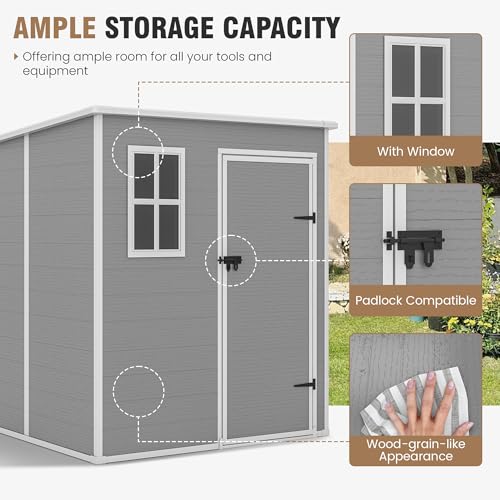 Outdoor Storage Shed 6x6 FT Resin with Floor and Lockable Door Z166