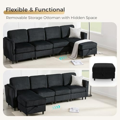 Modular Sectional Sofa Bed with Storage Ottoman, Beige S706