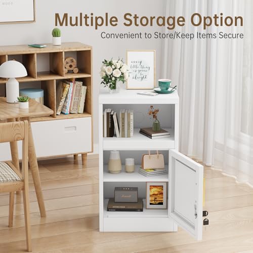 Black Metal Nightstand with Storage Cabinet and Shelves M836