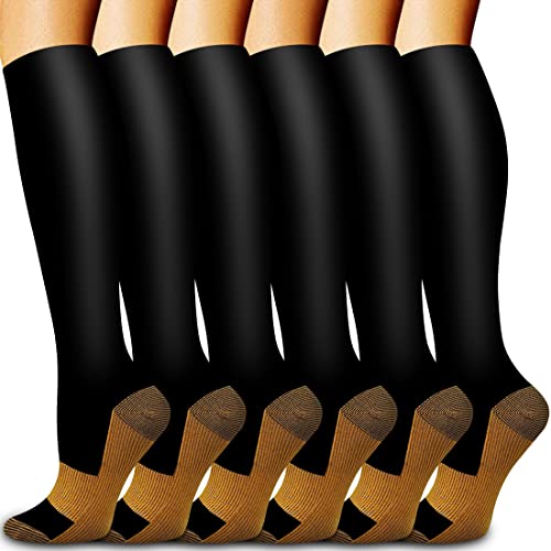 Bluemaple 6 Pack Copper Compression Socks for Women and Men Circulation-Best Support for Medical, Running,Nursing,Athletic