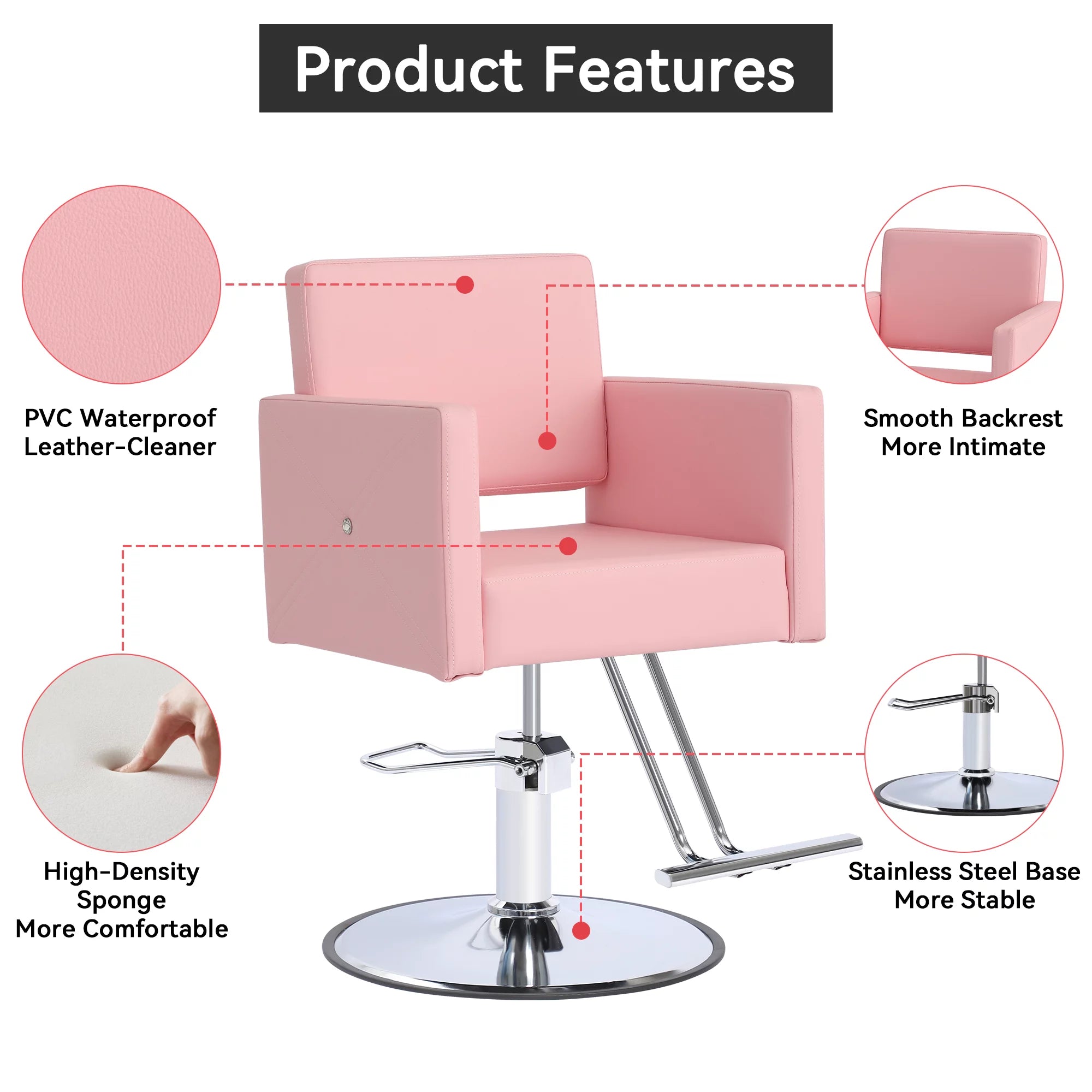 Pink Adjustable Salon Barber Chair with Foot Rest H348