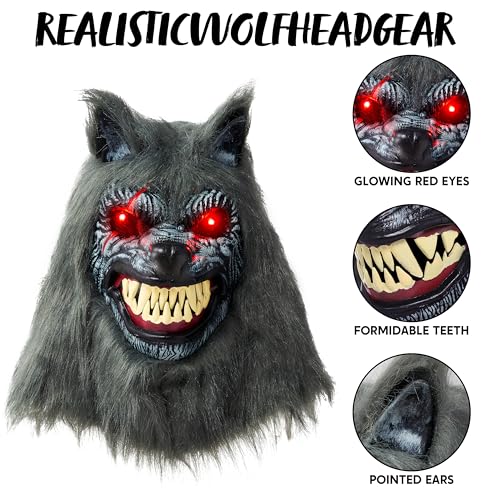 LED Halloween Wolf Werewolf Mask with Movable Jaw for Adult Cosplay Q650