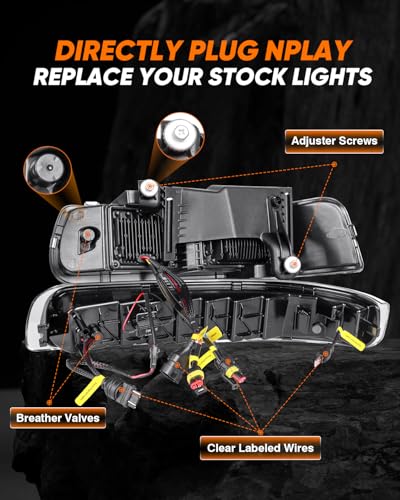 LED Headlights Assembly with Sequential Turn Signal for 1999-2006 Chevy Silverado Suburban Tahoe H92291